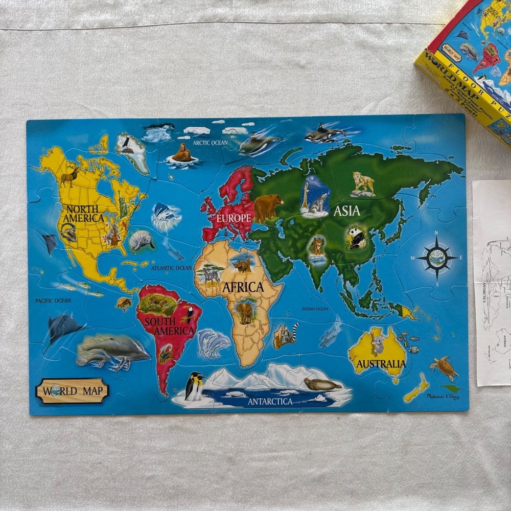 Melissa & Doug World Map Floor Puzzle 33 Pieces Jumbo 2x3Ft Complete Educational - Picture 10 of 16